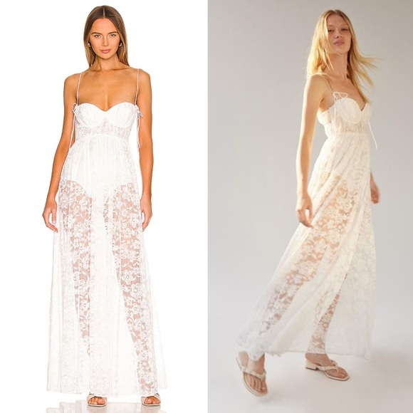 For Love and Lemons Revolve White Lace Lorena Maxi Dress - M - Picture 1 of 7